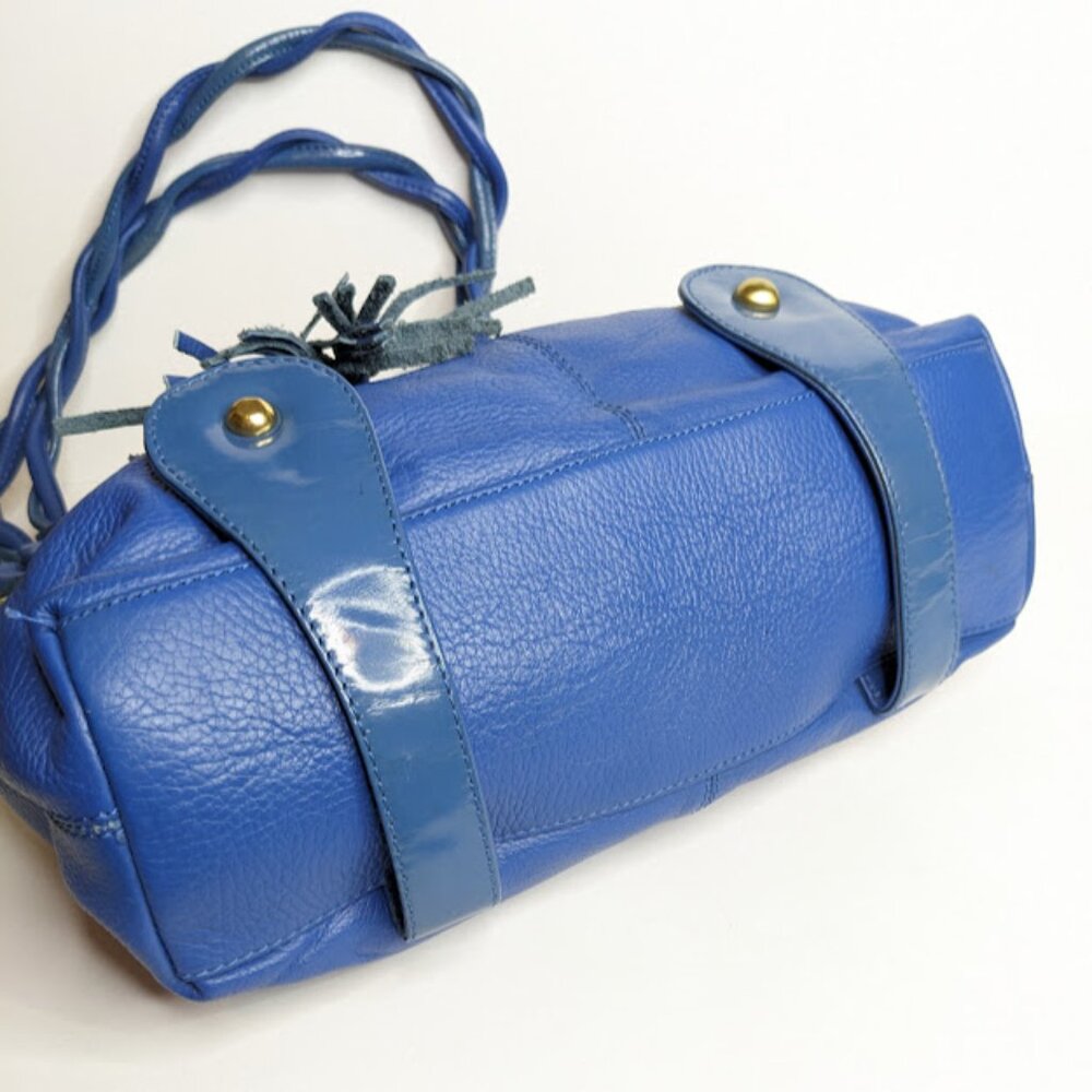 Michael Rome Italian Leather Shoulder Bag Blue Pebbled Handbag with Tassels - Picture 3 of 10